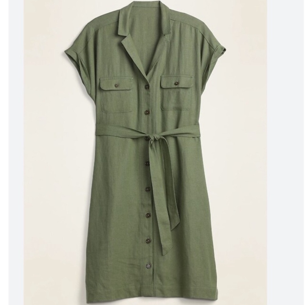 Old Navy Linen Blend Waist-Defined Shirt Dress